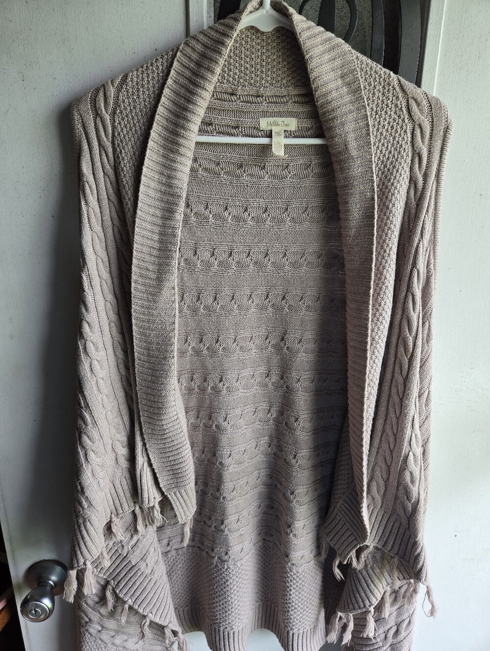 Matilda Jane Taupe Open-Front Cable Knit Cardigan Vest EUC
